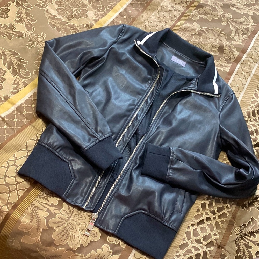 Zara man, navy blue size small bomber jacket. Silver hat wear, 100% polyester